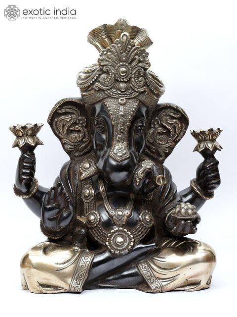 17" Turban Ganesha Sculpture in Brass | Handmade | Made in India