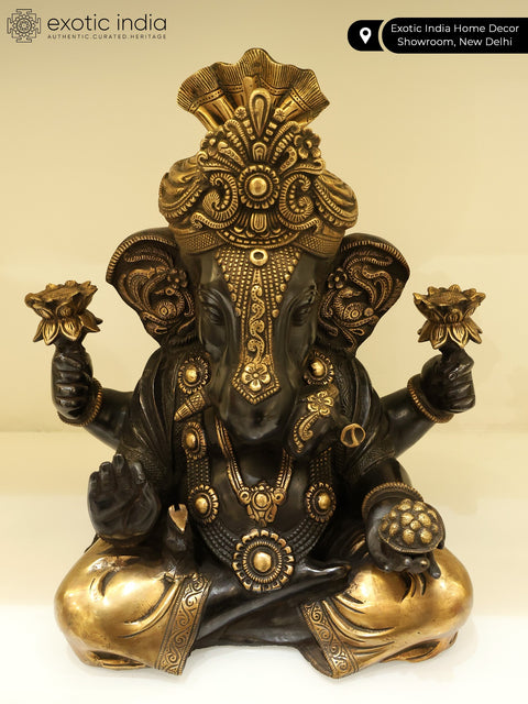 17" Turban Ganesha Sculpture in Brass | Handmade | Made in India