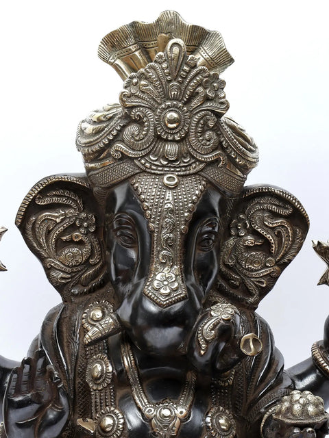 17" Turban Ganesha Sculpture in Brass | Handmade | Made in India