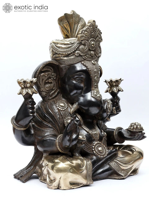 17" Turban Ganesha Sculpture in Brass | Handmade | Made in India