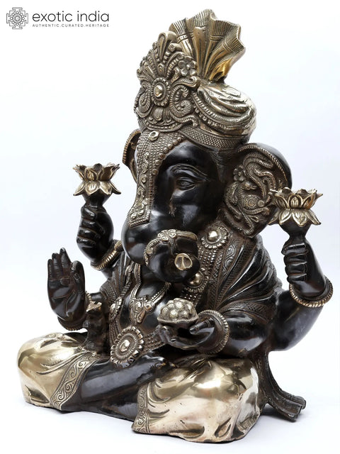 17" Turban Ganesha Sculpture in Brass | Handmade | Made in India