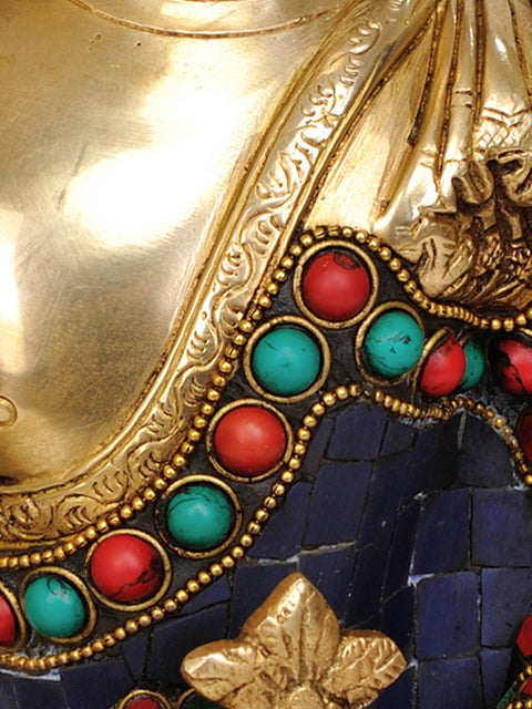 10" Tibetan Buddhist Deity Lapis Buddha of Healing In Brass | Handmade | Made In India