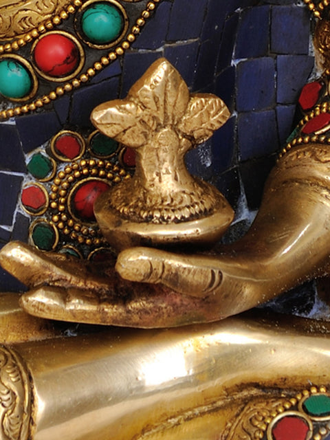 10" Tibetan Buddhist Deity Lapis Buddha of Healing In Brass | Handmade | Made In India