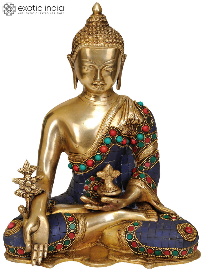 10" Handmade Brass Tibetan Medicine Buddha Healing Deity Statue