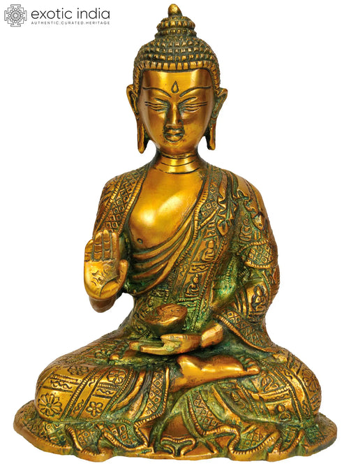 7" Blessing Buddha Brass Statue Handmade