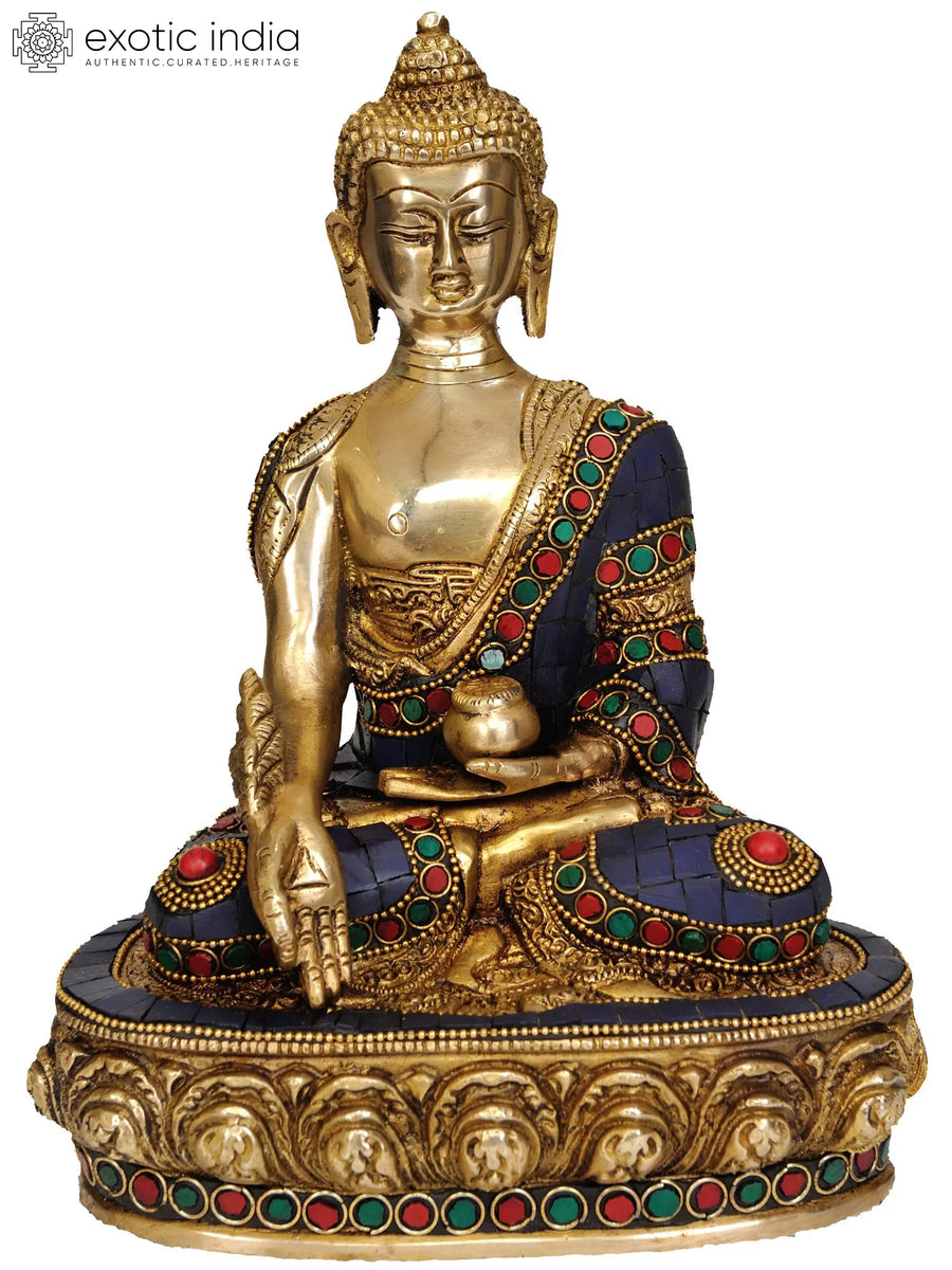 9" Medicine Buddha Handmade Brass Statue for Pooja