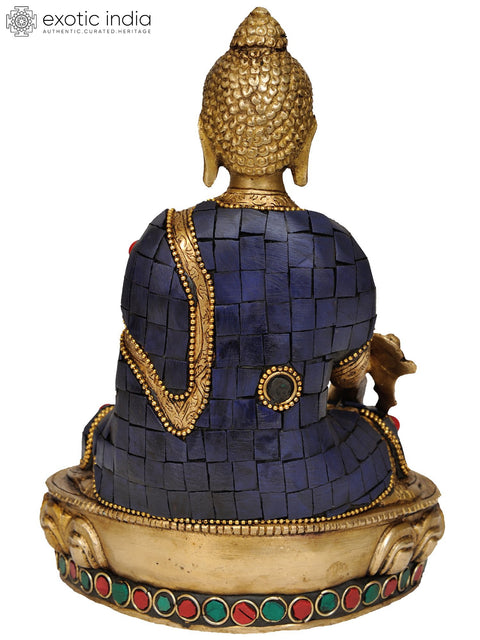 7" Tibetan Buddhist God Lapis Buddha of Healing In Brass | Handmade | Made In India