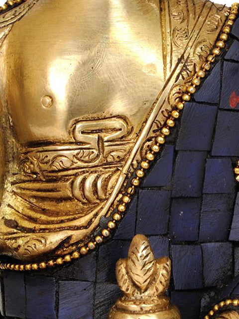 7" Tibetan Buddhist God Lapis Buddha of Healing In Brass | Handmade | Made In India
