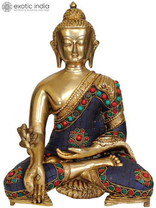 11" Medicine Buddha Handmade Brass Statue for Pooja