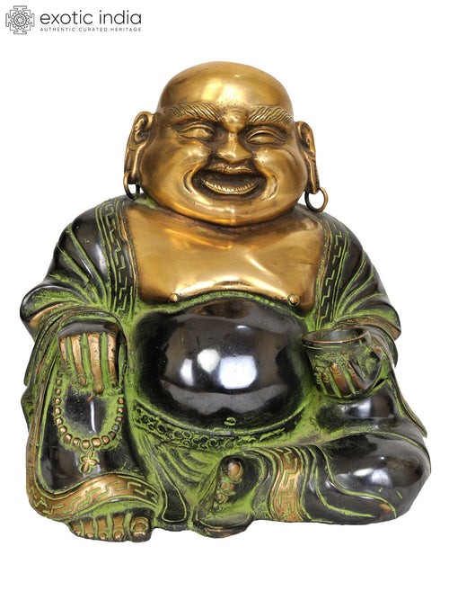 9" Laughing Buddha Brass Statue Handmade