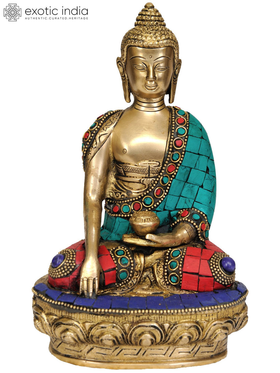 7" Handmade Brass Lord Buddha Bhumisparsha Mudra Statue