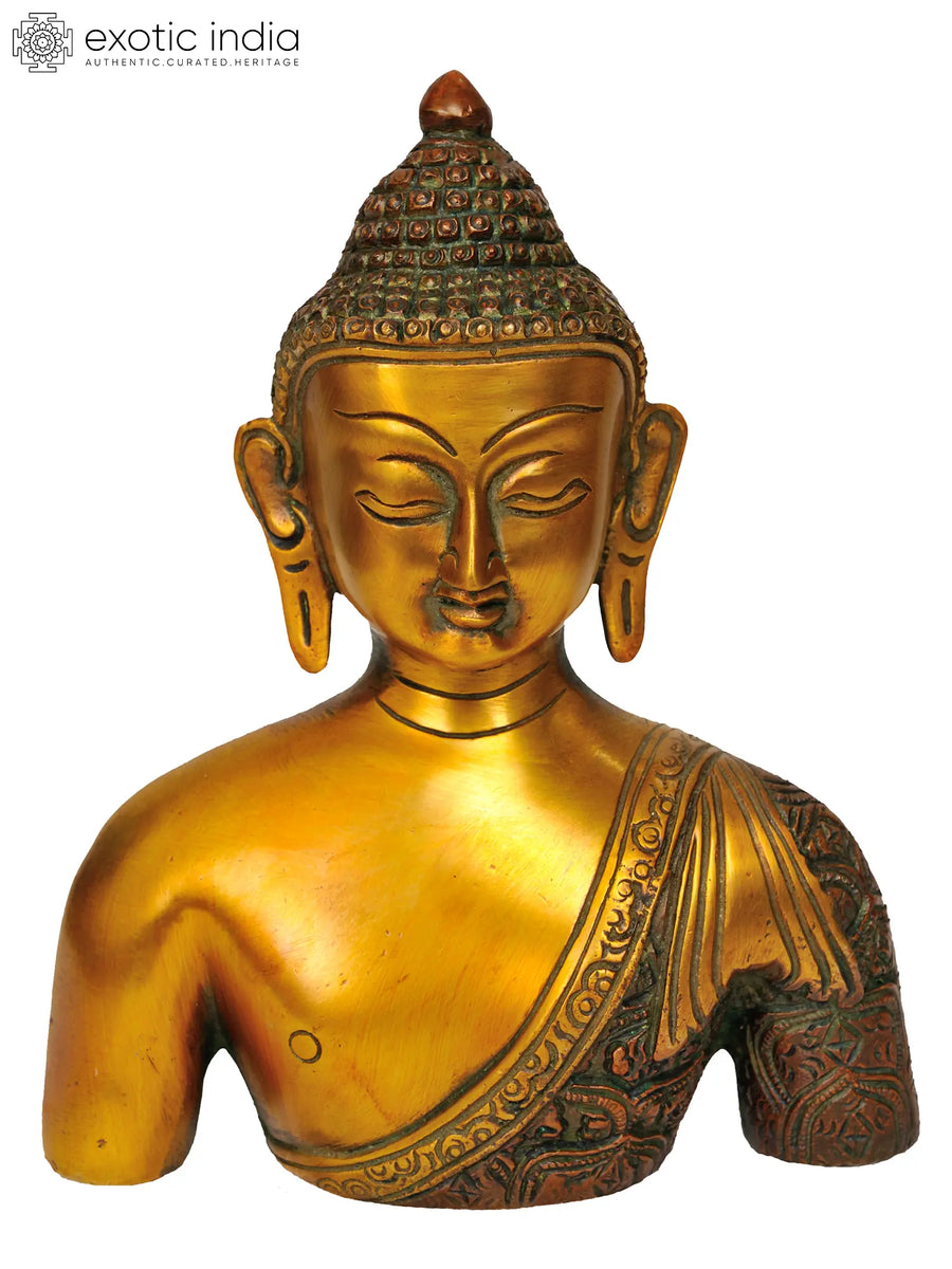 7" Handmade Buddha Brass Bust Statue