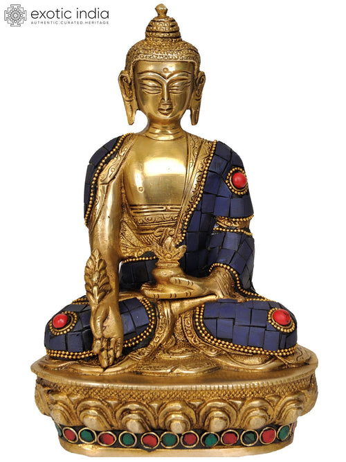 8" Brass Tibetan Buddhist Healing Buddha Handmade Idol