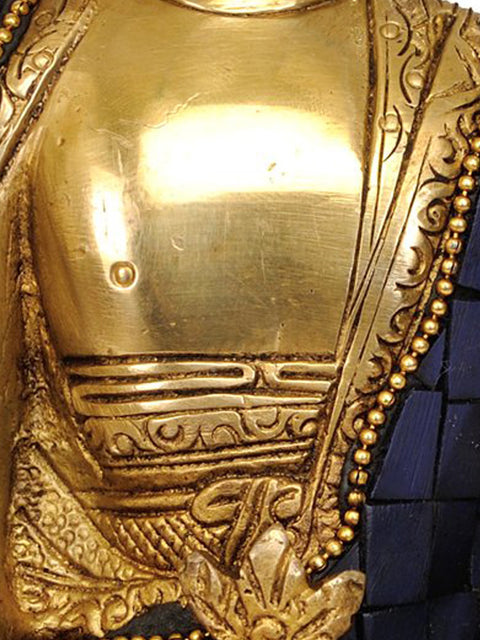 8" Tibetan Buddhist God Lapis Buddha of Healing In Brass | Handmade | Made In India