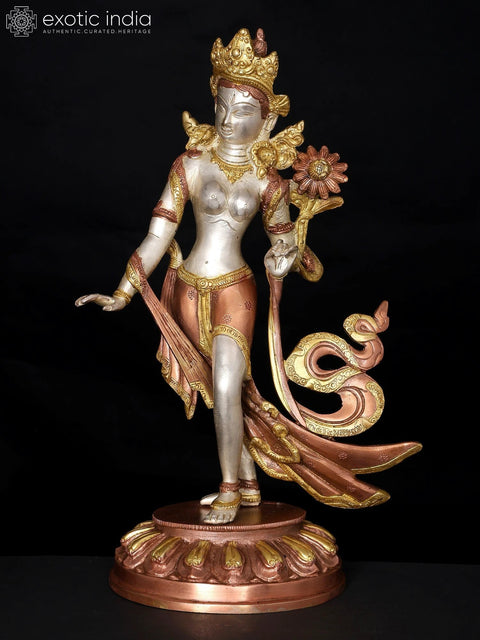 15" Tibetan Buddhist Standing Tara In Brass | Handmade | Made In India