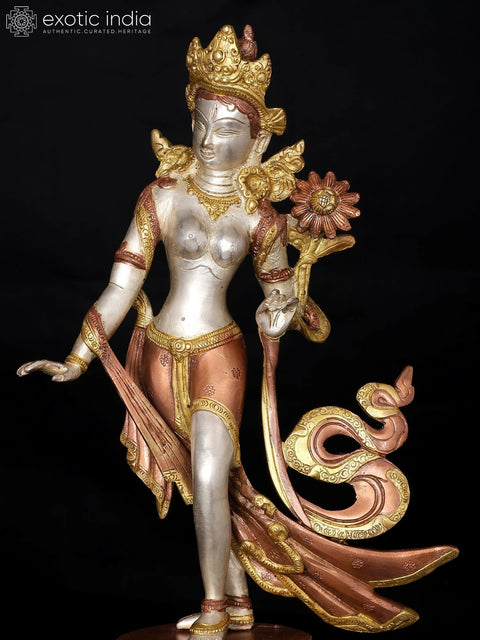 15" Tibetan Buddhist Standing Tara In Brass | Handmade | Made In India