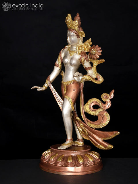 15" Tibetan Buddhist Standing Tara In Brass | Handmade | Made In India