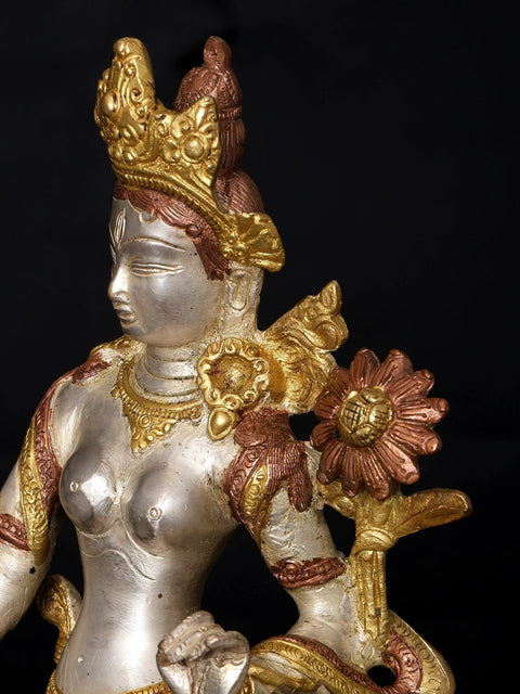 15" Tibetan Buddhist Standing Tara In Brass | Handmade | Made In India