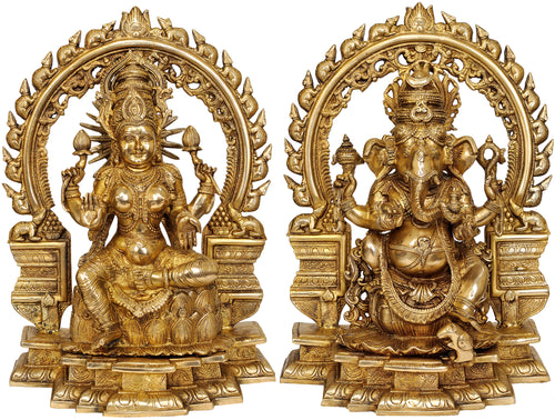 18" Brass Lakshmi and Ganesha Statue Handmade