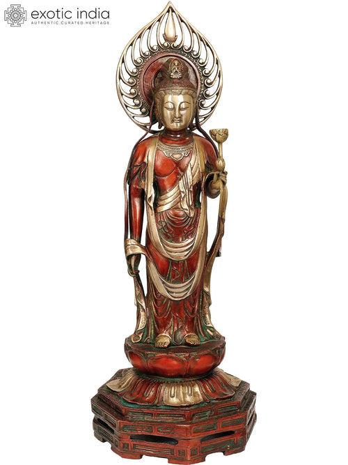 23" Padmapani Avalokiteshvara Kuan Yin Brass Statue Handmade