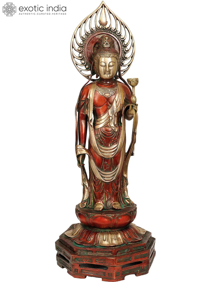 23" Japanese Form of Padmapani Avalokiteshvara (Kuan Yin) In Brass | Handmade | Made In India