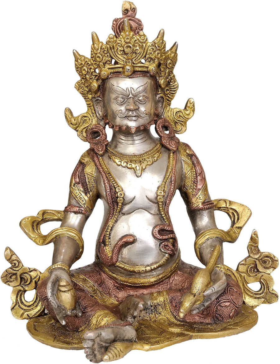 10" Kubera Brass Statue - Tibetan Buddhist Wealth Deity Handmade Idol
