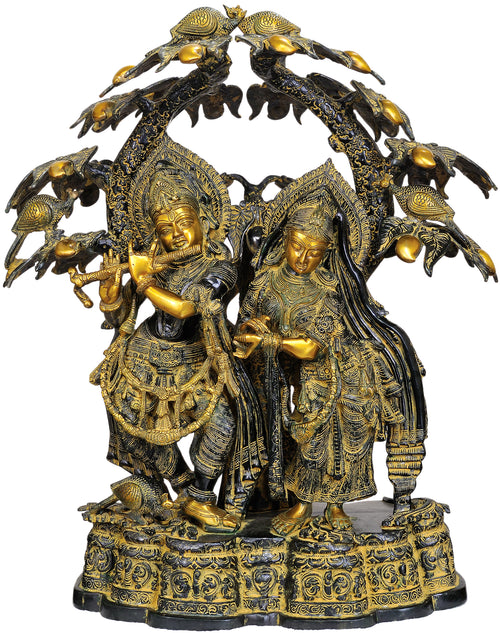 30" Handmade Radha Krishna Under Kadamba Tree Brass Statue