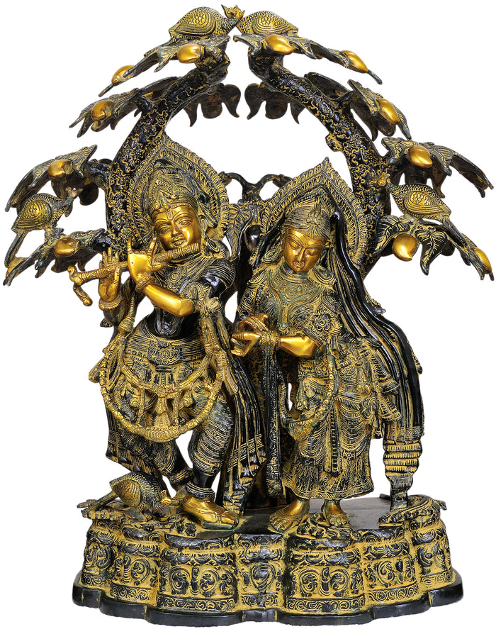 30" Large Size Radha Krishna Idol Under the Kadamba Tree | Handmade Brass Statue