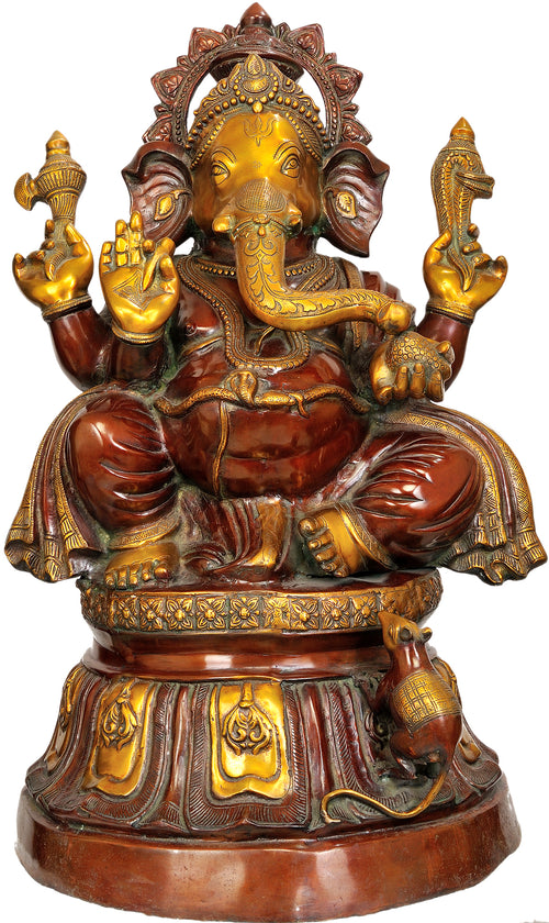 33" Large Brass Ganesha Statue Handmade Home Decor