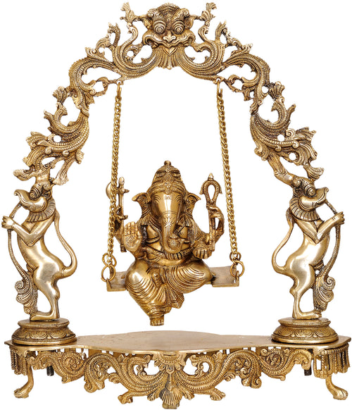 18" Lord Ganesha on Swing Handmade Brass Idol