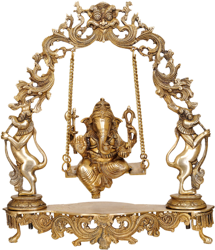 18" Lord Ganesha on Swing Handmade Brass Idol