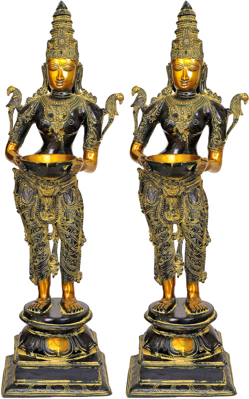 31" Large Brass Deeplakshmi Pair Handmade Statue for Home Decor