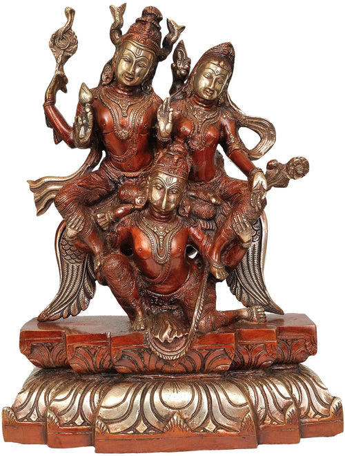12" Handmade Brass Vishnu Lakshmi on Garuda Statue
