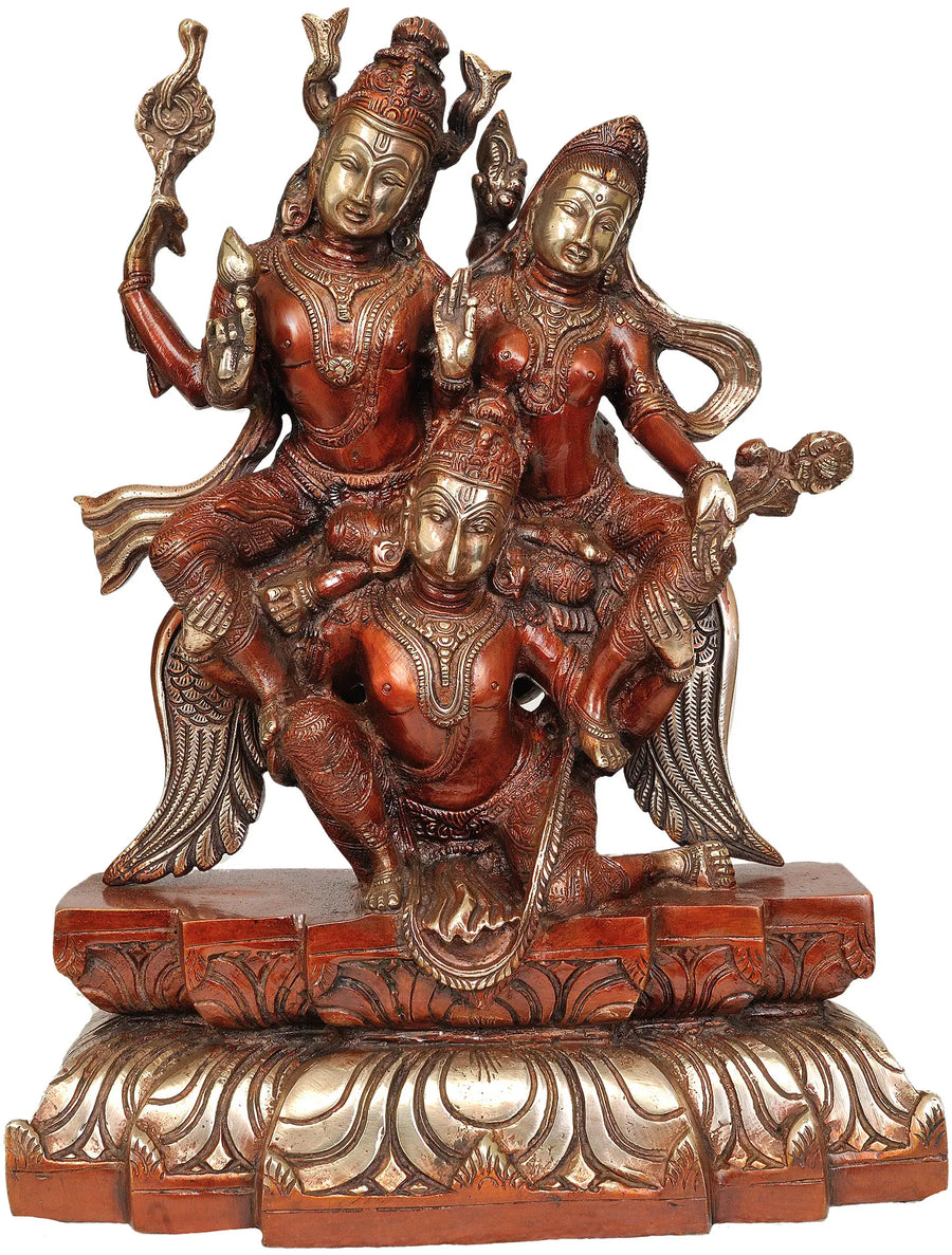 12" Handmade Brass Vishnu Lakshmi on Garuda Statue