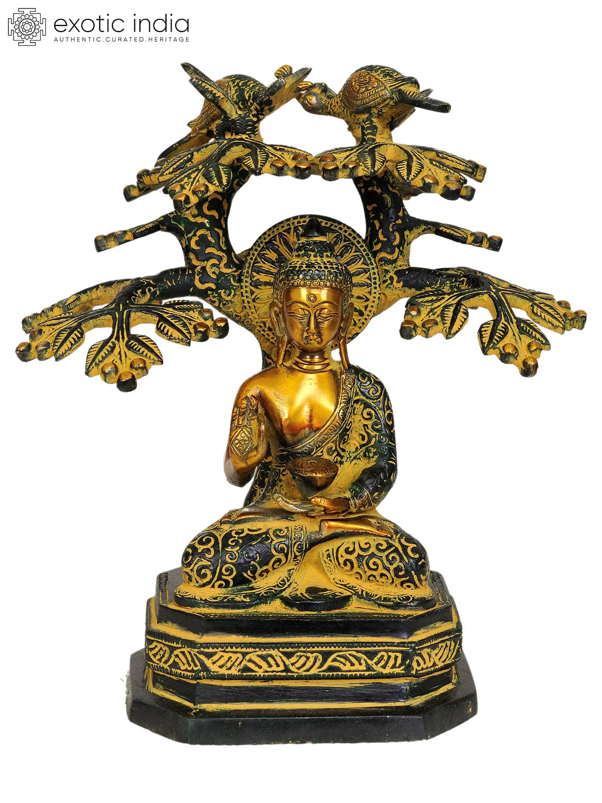 9" Buddha Under The Bodhi Tree In Brass | Handmade | Made In India