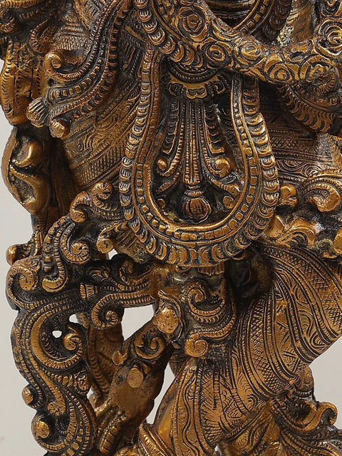 29" Brass Lord Krishna Idol Playing Flute | Handmade Statues | Made in India