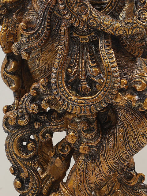 29" Brass Lord Krishna Idol Playing Flute | Handmade Statues | Made in India
