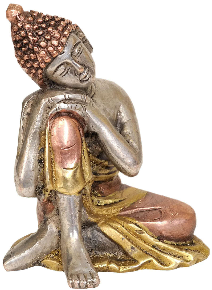 4" Thinking Buddha Handmade Brass Sculpture