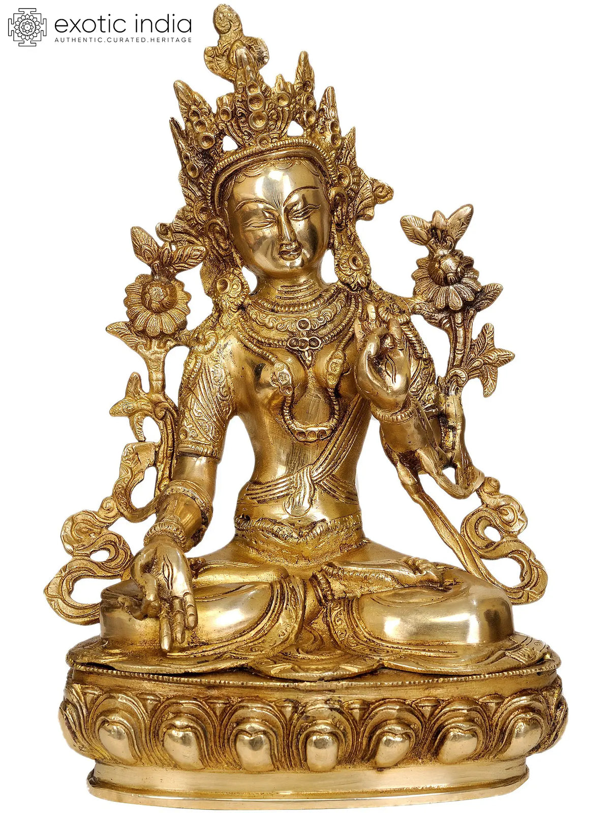 12" Tibetan Buddhist Goddess White Tara In Brass | Handmade | Made In India