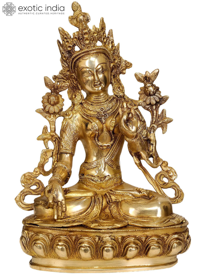12" Tibetan Buddhist Goddess White Tara In Brass | Handmade | Made In India