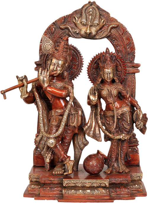 14" Lord Krishna and Radha Brass Statue Handmade