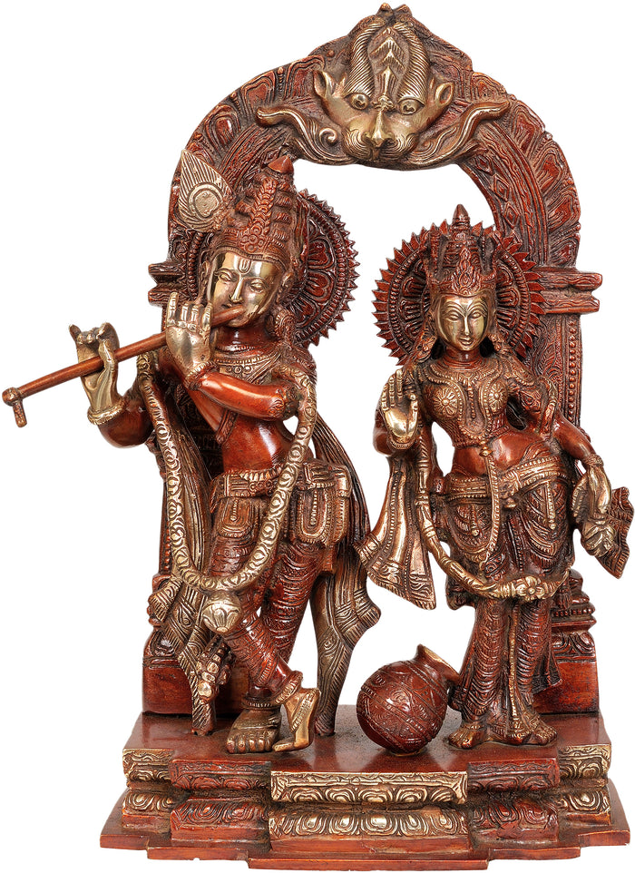 14" Lord Krishna and Radha Brass Statue Handmade