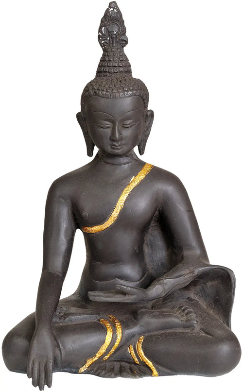 10" Handmade Lord Buddha Bhumisparsha Mudra Brass Statue