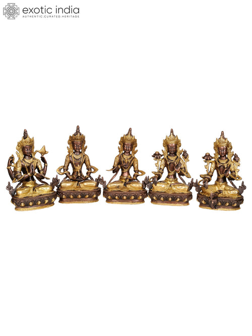 8" Tibetan Buddhist Deities Brass Statue Set of 5 Handmade