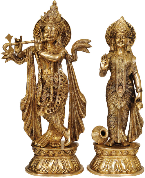 20" Lord Krishna and Radha Brass Statue Handmade