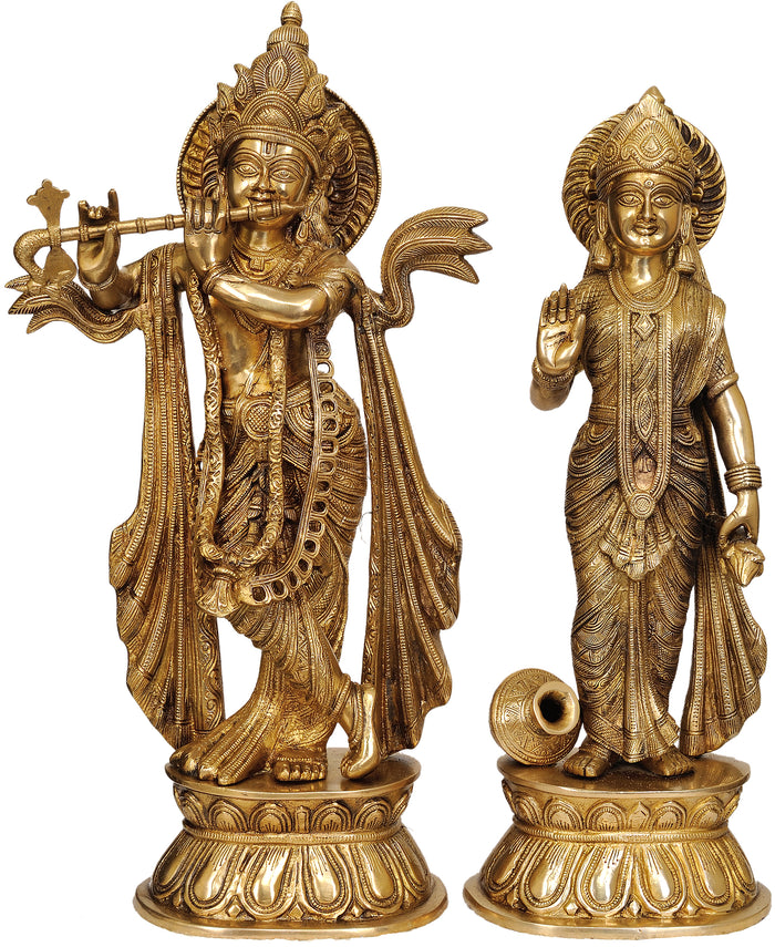 20" Lord Krishna and Radha Brass Statue Handmade