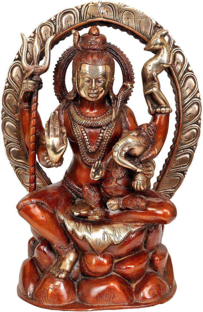 12" Handmade Ganesha in Shiva's Lap Brass Idol