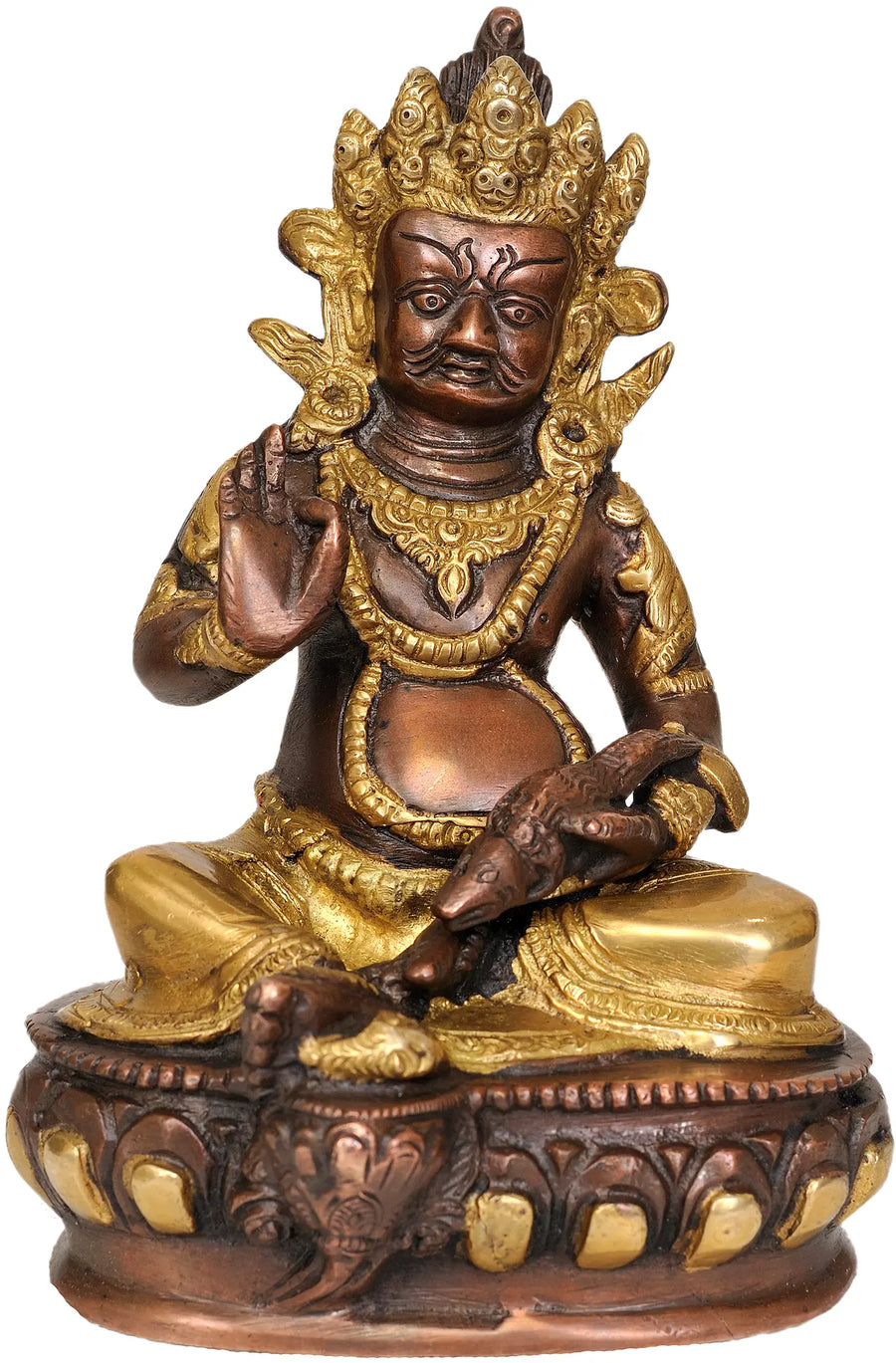 7" Kubera Brass Statue - Tibetan Buddhist God of Wealth