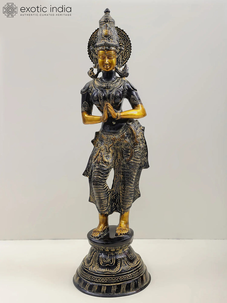 28" Namaste Lady Brass Statue for Home Decor