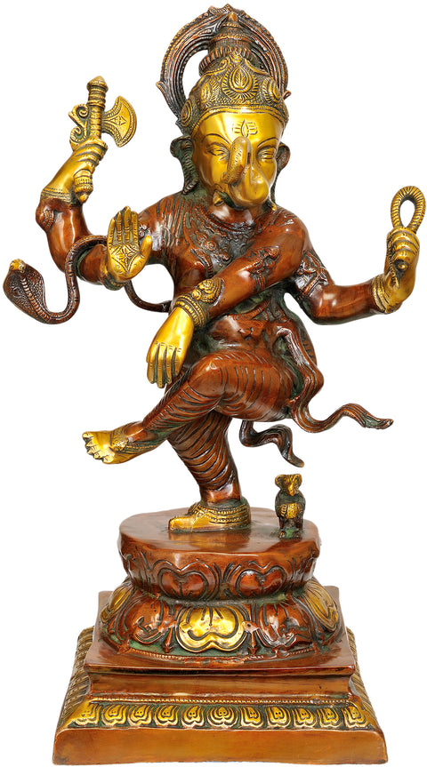 25" Dancing Ganesha Brass Statue | Handmade | Made in India